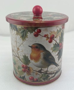 RB2965 2 Nostalgia Christmas Robins Biscuit Barrel Tin pix